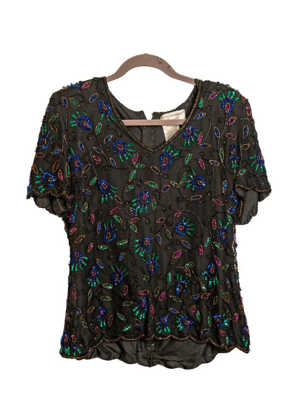 Vintage 80s 90s Papell Boutique Evening Wear Beaded Sequin Dress Top - Medium